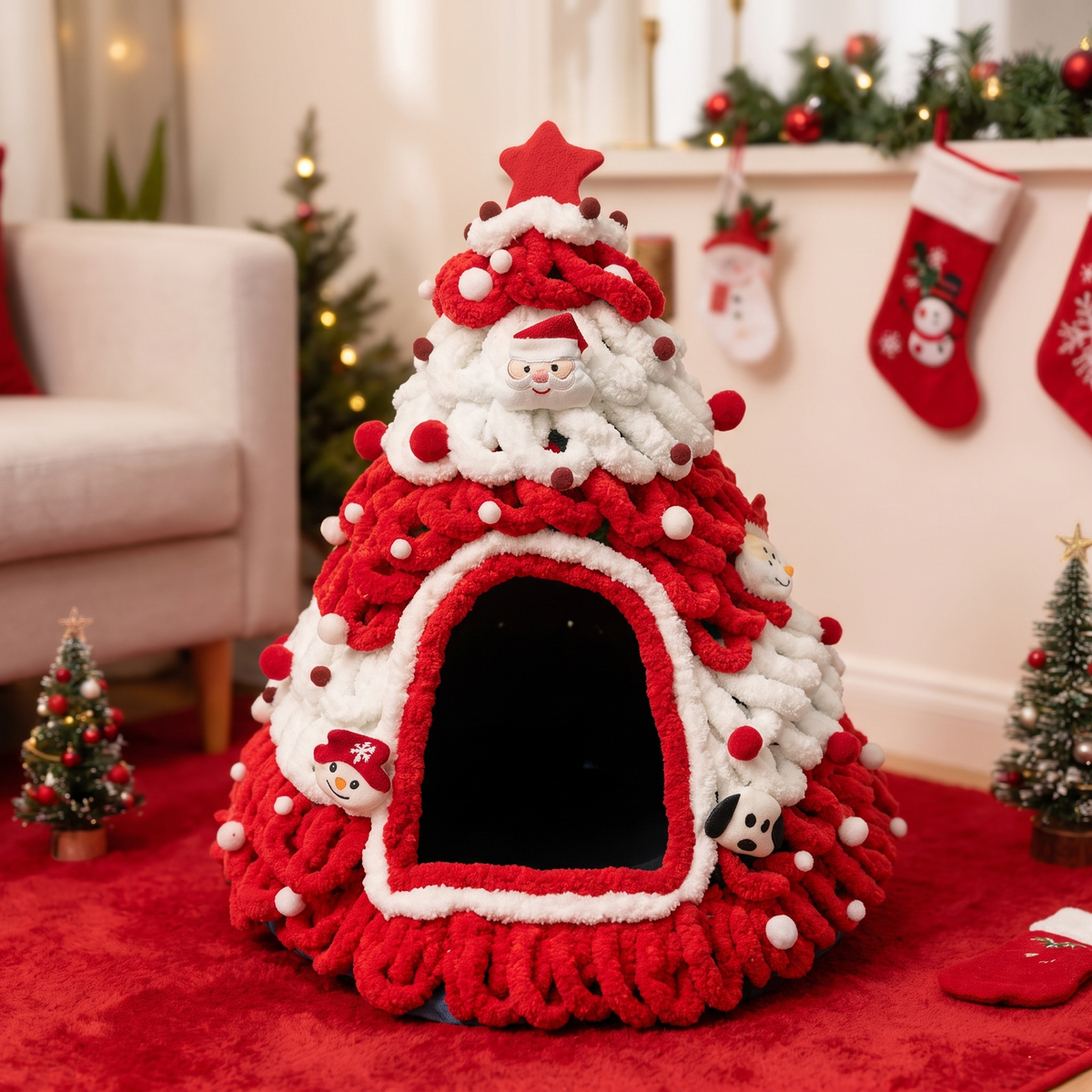 Cozy Knit Christmas Tree Pet Cave