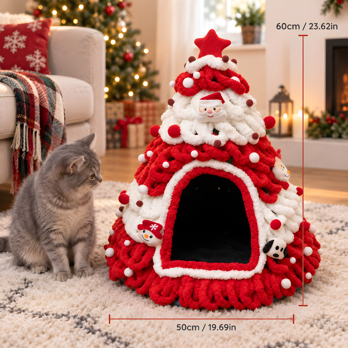 Cozy Knit Christmas Tree Pet Cave