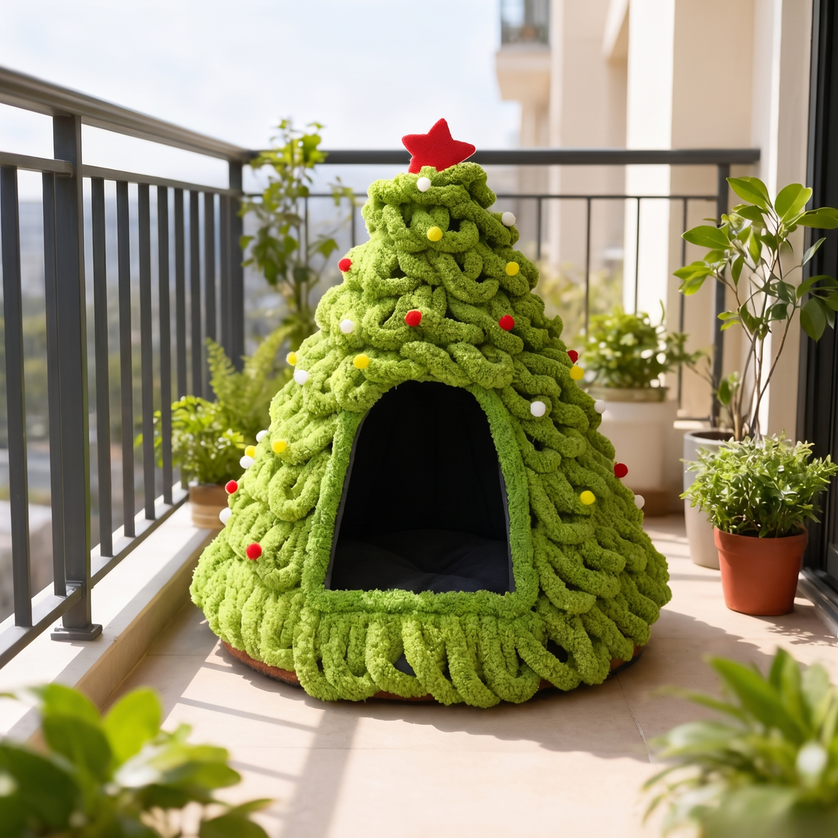 Cozy Knit Christmas Tree Pet Cave
